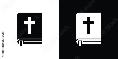 Bible icon vector graphics. Flat solid black vector set