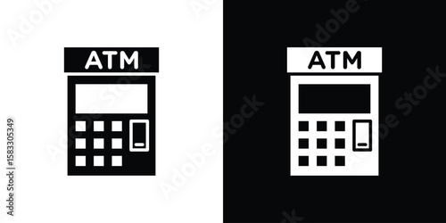 ATM machine icon vector graphics. Flat solid black vector set