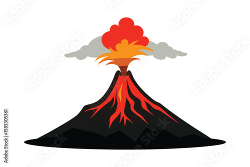 A volcano on top of a mountain isolated on white background