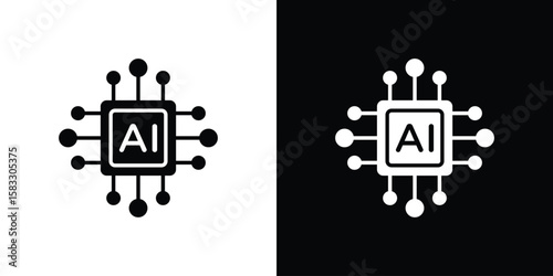 AI icon vector graphics. Flat solid black vector set