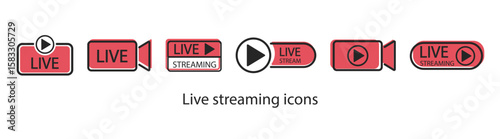Set of video broadcasting and live streaming icon. Buttons for broadcasting, livestream or online stream. 