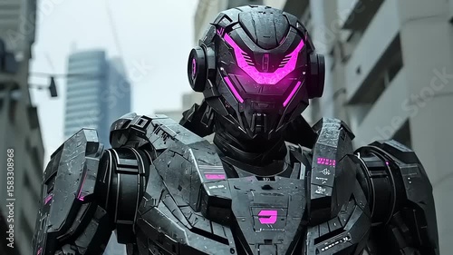 Futuristic robot in urban setting