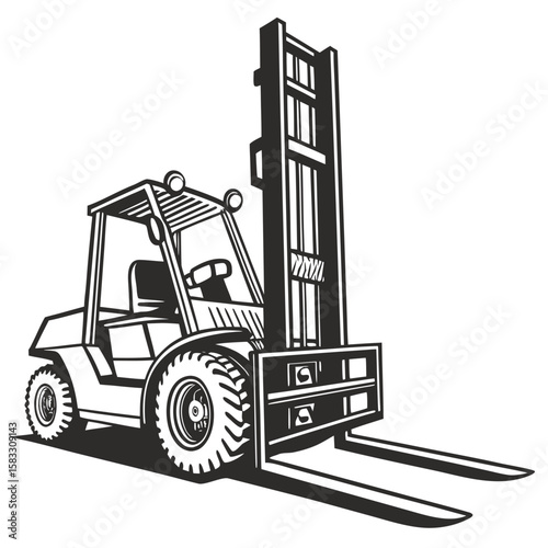 Black and white forklift lifting heavy loads industrial machinery