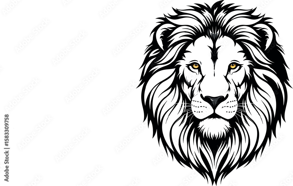 Fototapeta premium Lion Head Illustration with Golden Eyes.