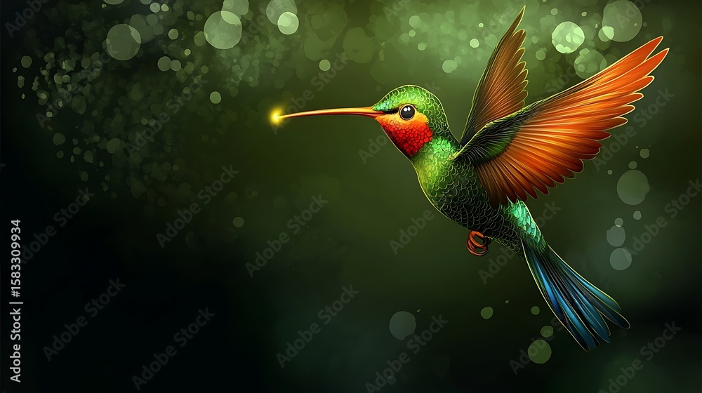 Fototapeta premium Vibrant hummingbird in flight against a bokeh background