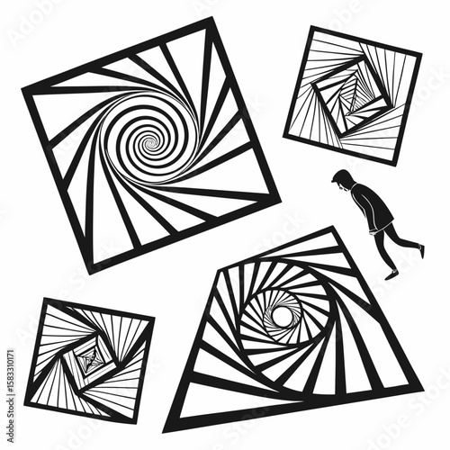 Abstract geometric optical illusion shapes with a person