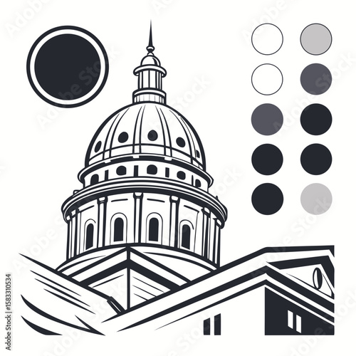 Architectural dome building with color swatches architecture