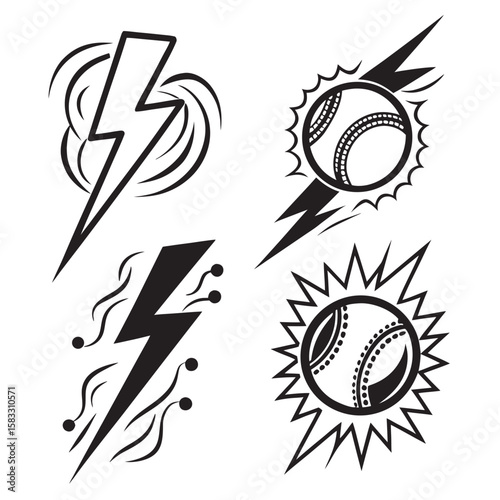 Black lightning bolts and baseballs with sunbursts white