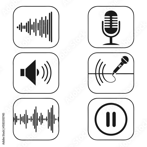 Audio waveform microphone speaker pause symbols sound
