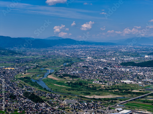 Aerial View of Nagano City and the Chikuma River Basin, Japan