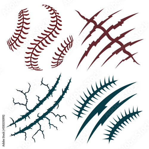 Baseball Stitching Claw Marks scratches torn