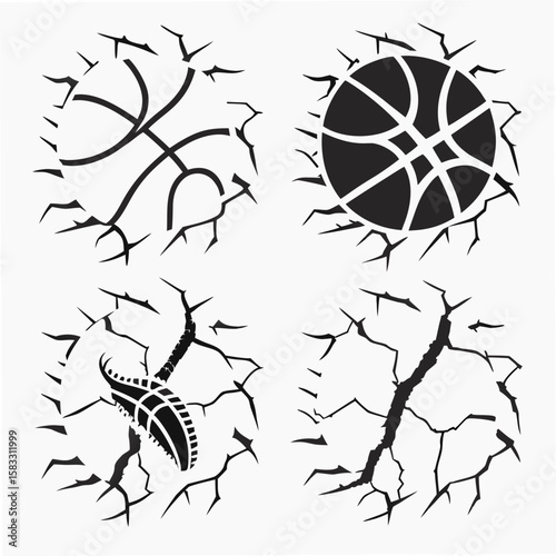 Cracked basketball and shoe sole graphics vector