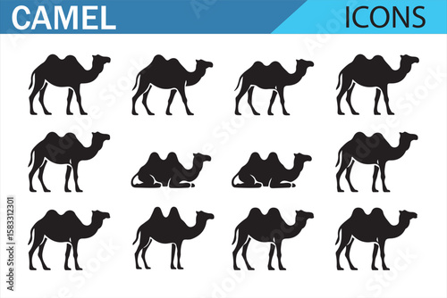 Icon Set of Camels – Perfect for Wildlife, Desert, and Animal-Themed Projects
