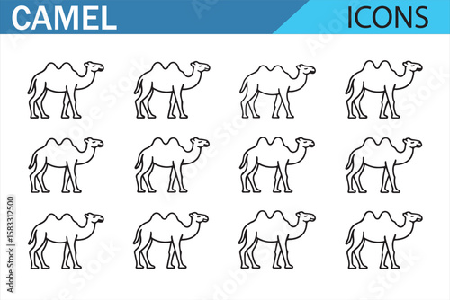 Set of Camel Icons for Travel, Desert, and Animal-Themed Design Projects

