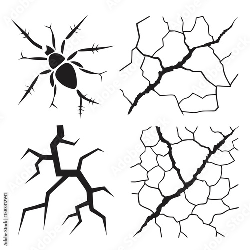 Black spider and cracked ground icons insect arachnid
