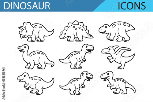 Set of Dinosaur Icons – Ideal for Children, Education, and Prehistoric Themes