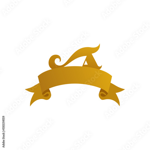 gilded decorative ribbon scroll across top and