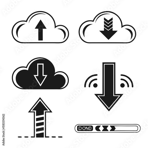Cloud upload download arrows data transfer icons vector