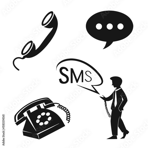 Communication icons telephone handset speech bubble sms message