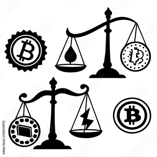 Cryptocurrency symbols and scales of justice bitcoin
