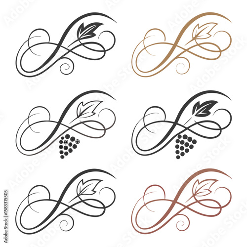 Elegant floral scrollwork with leaves and grapes decorative vines