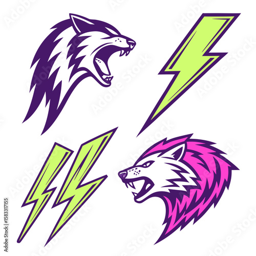 Fierce wolf heads and lightning bolts electric