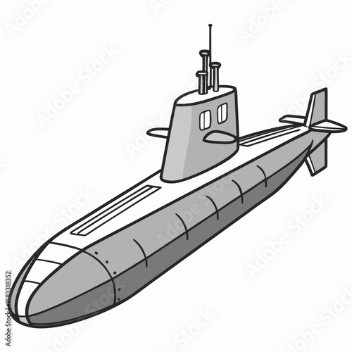 Gray submarine with periscope and fins underwater