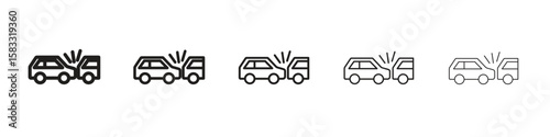 Rear end collision icon vector Art line Illustrations collection