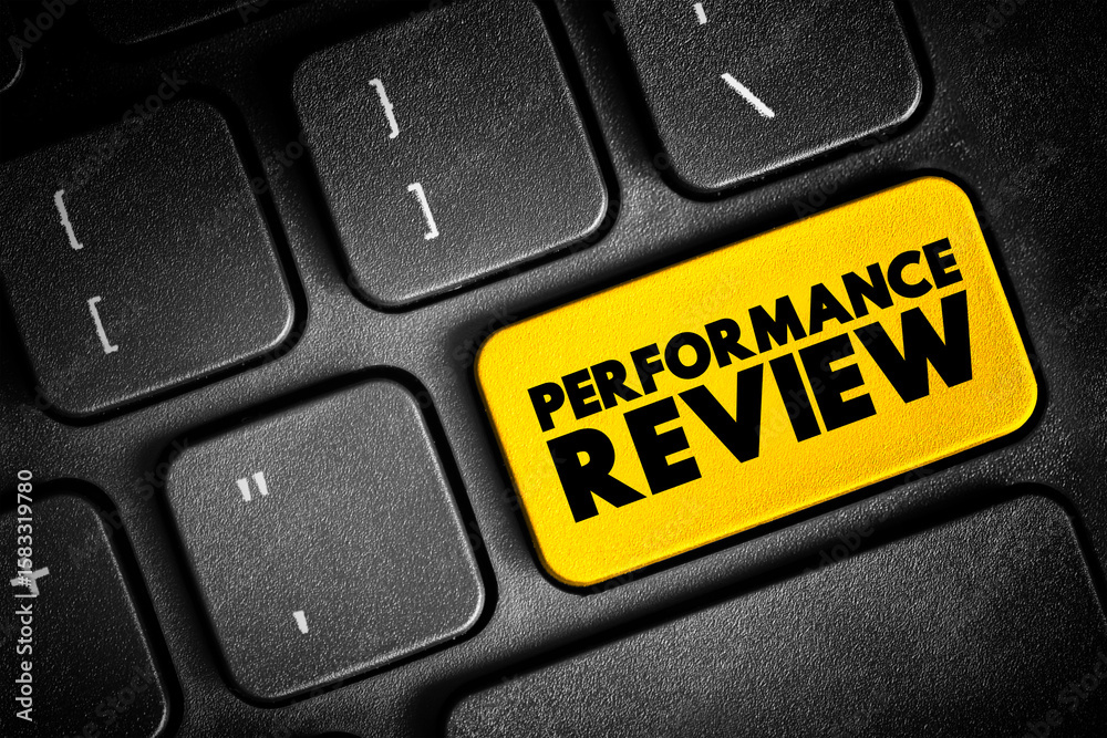Fototapeta premium Performance Review - formal assessment in which a manager evaluates an employee's work performance, text concept button on keyboard