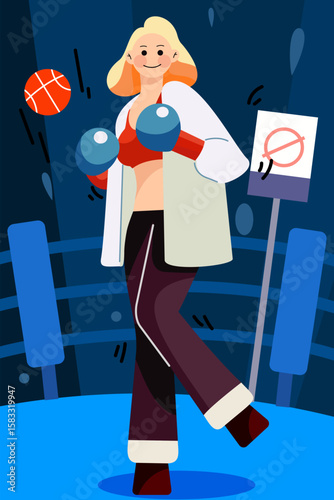 poster of boxing girl trendy illustration