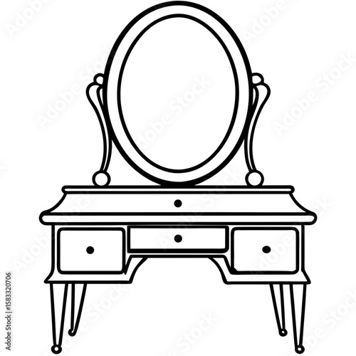 Vintage Dressing Table Line Art Vector