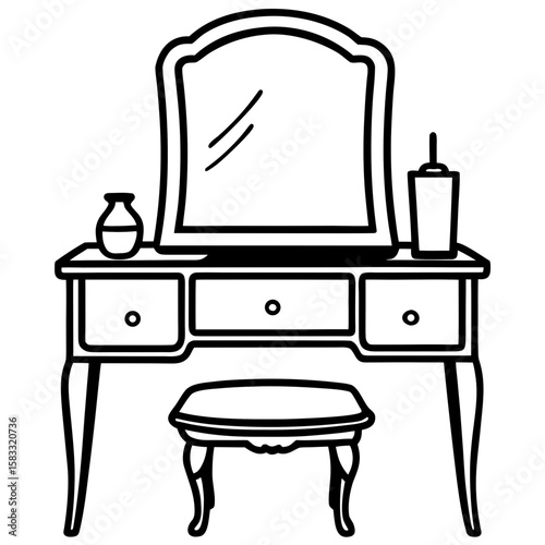 Vintage Dressing Table Line Art Vector