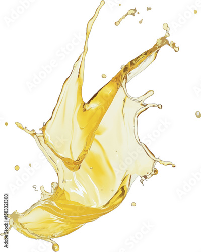 Dynamic splash of yellow liquid with droplet details against a white background vector