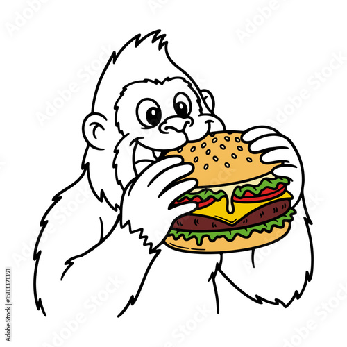 bigfoot eating a burger, funny fast food sasquatch sketch