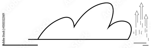 Abstract cloud with ascending arrows emanating upward. Ideal for growth, progress, innovation, technology, business strategy, success, digital transformation. Simple flat metaphor