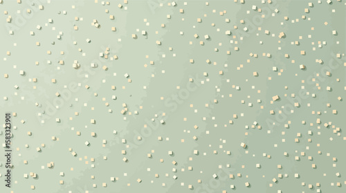 Abstract background with floating cubes in beige and pale green colors seamless pattern.