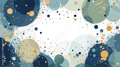 Abstract background featuring overlapping circles and confetti style speckled details.