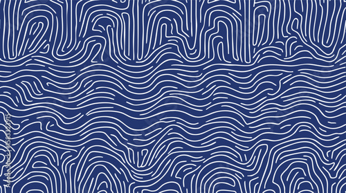 Abstract blue and white pattern design featuring organic lines and textured artwork.