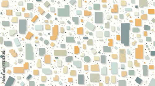 Abstract geometric shapes pattern with pastel colors and subtle shadow effect on white background.