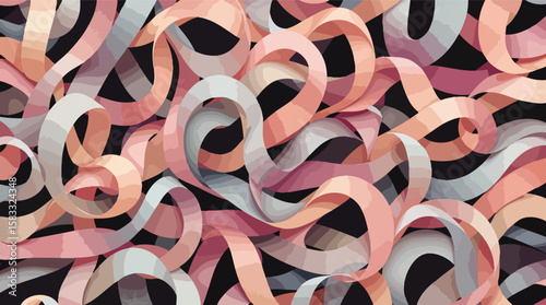 Abstract illustration of interwoven pastel ribbons against a dark background for design elements.