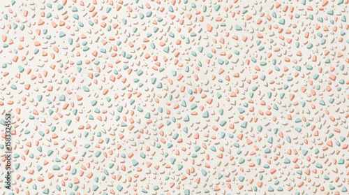 Abstract pastel terrazzo pattern with shadows seamlessly repeating in a soft design.