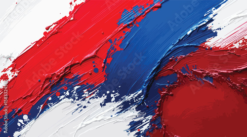Abstract painted texture background with red white and blue paint brushstrokes.