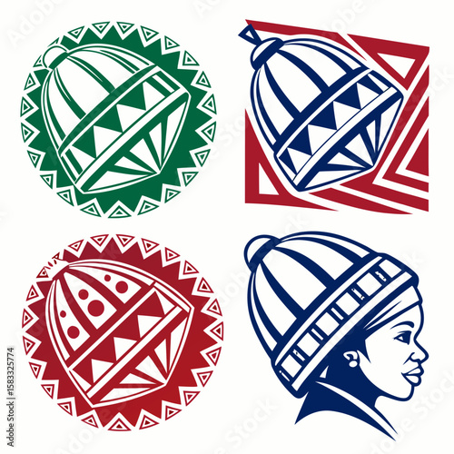 Tribal patterns with headwear and profile geometric abstract