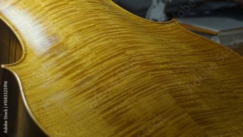 Canvastavla Skilled luthier carefully layering protective varnish on wooden cello back plate