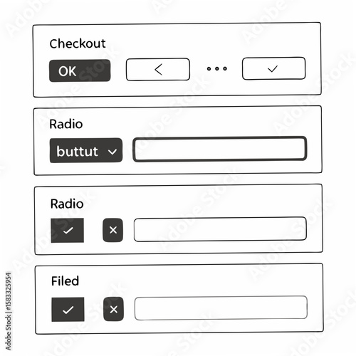 User interface elements with input fields and buttons UI design checkboxes