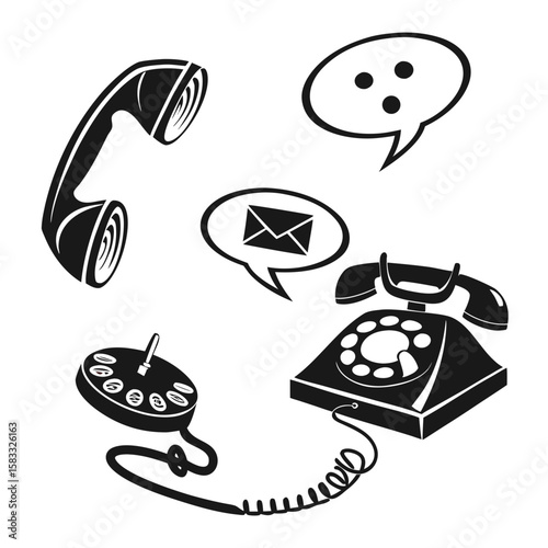 Vintage telephone communication icons retro