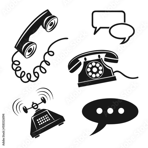 Vintage telephone and speech bubble icons communication retro