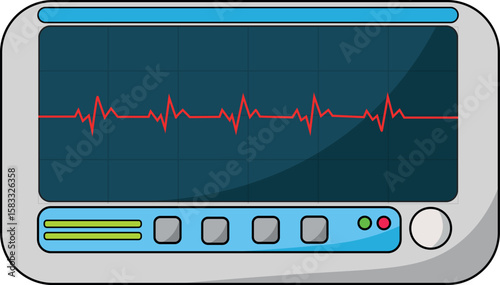A vector illustration of a medical monitor showing a red ECG or EKG heartbeat line. Represents vital signs, pulse, and healthcare concepts.