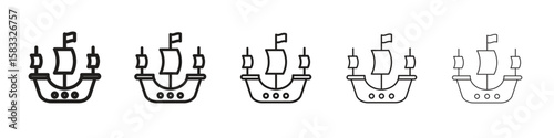Caravel icon vector Art line Illustrations collection