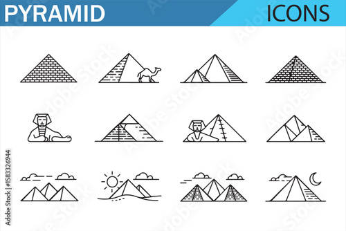 Egyptian Pyramids Icons – Ideal for Travel, Culture, and History Projects